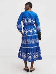 JD Williams Blue Embroidered Smock 100% Cotton Dress - Image 2 of 4