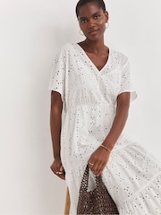 JD Williams White Broderie Smock 100% Cotton Dress - Image 2 of 4