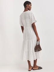 JD Williams White Broderie Smock 100% Cotton Dress - Image 3 of 4