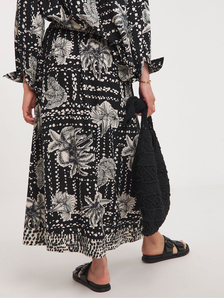 JD Williams Mono Print Linen Wrap Skirt - Image 2 of 4