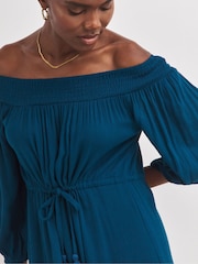 JD Williams Blue Crinkle Bardot Midi Dress - Image 3 of 3