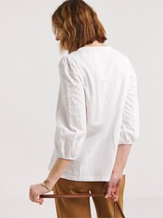 JD Williams White 100% Cotton Broderie 3/4 Sleeve Top - Image 2 of 4