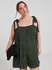 Simply Be Green Crinkle Tie Strap Playsuit - Image 1 of 4