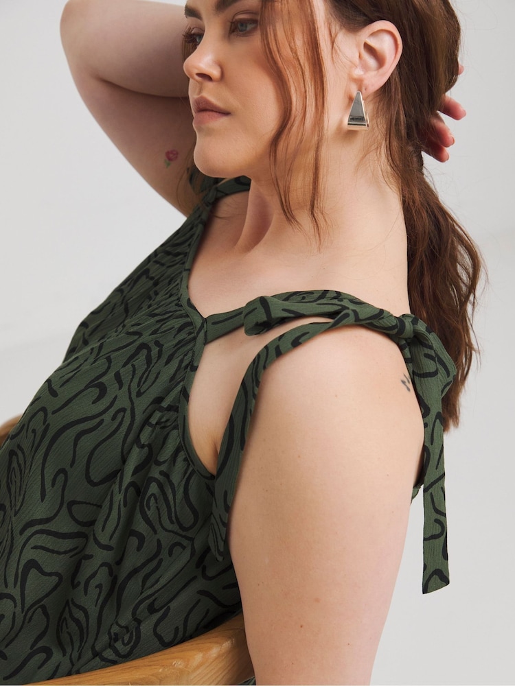 Simply Be Green Crinkle Tie Strap Playsuit - Image 4 of 4