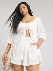 Simply Be White Cheesecloth Beach Co-ord - Image 1 of 4