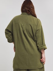 Simply Be Green 100% Cotton Oversized Cheesecloth Double Pocket Shirt - Image 2 of 4
