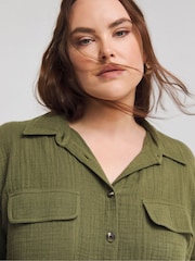 Simply Be Green 100% Cotton Oversized Cheesecloth Double Pocket Shirt - Image 4 of 4
