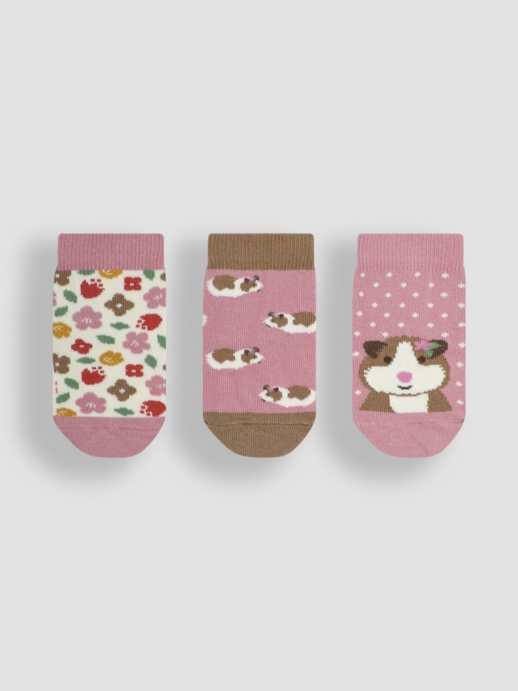 JoJo Maman Bébé Pink Guinea Pig Cotton Socks 3 Pack - Image 1 of 5