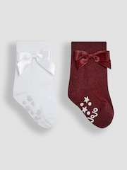 JoJo Maman Bébé Burgundy 2-Pack Bow Socks - Image 1 of 3