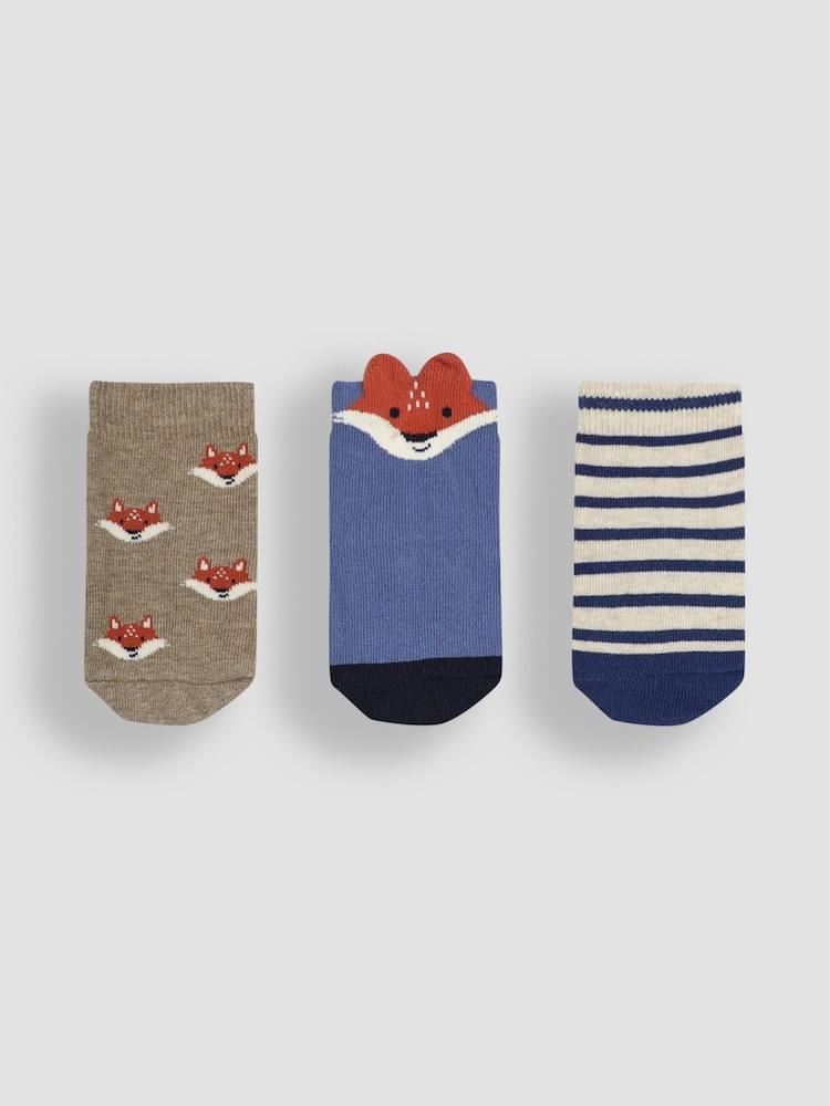 JoJo Maman Bébé Navy Fox Socks 3 Pack - Image 1 of 5