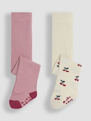 JoJo Maman Bébé Red Cotton Rich Cherry Tights 2 Pack - Image 1 of 4