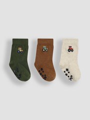 JoJo Maman Bébé Natural Tractor Socks 3 Pack - Image 1 of 4