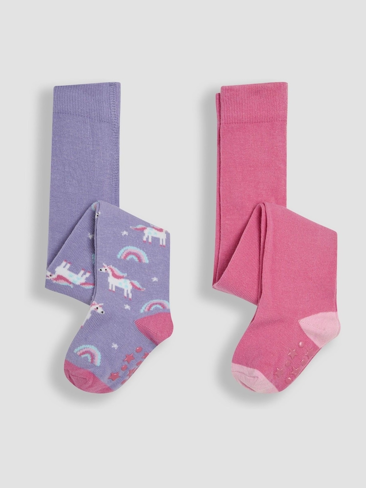 JoJo Maman Bébé Pink Cotton Rich Unicorn Tights 2 Pack - Image 1 of 4