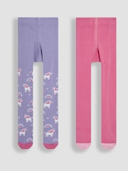 JoJo Maman Bébé Pink Cotton Rich Unicorn Tights 2 Pack - Image 2 of 4