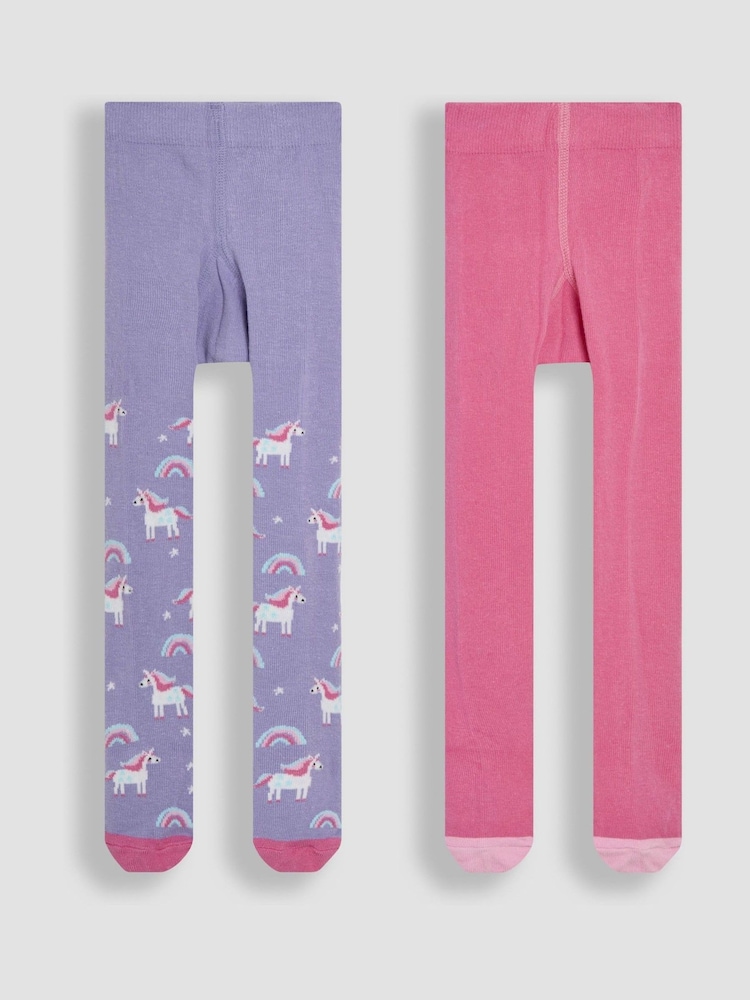 JoJo Maman Bébé Pink Cotton Rich Unicorn Tights 2 Pack - Image 2 of 4