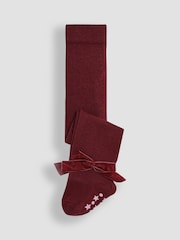 JoJo Maman Bébé Wine Cotton Rich Tight With Bows - Image 1 of 3