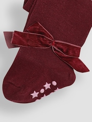 JoJo Maman Bébé Wine Cotton Rich Tight With Bows - Image 3 of 3