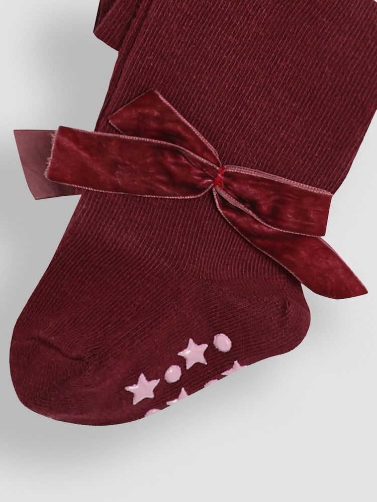 JoJo Maman Bébé Wine Cotton Rich Tight With Bows - Image 3 of 3