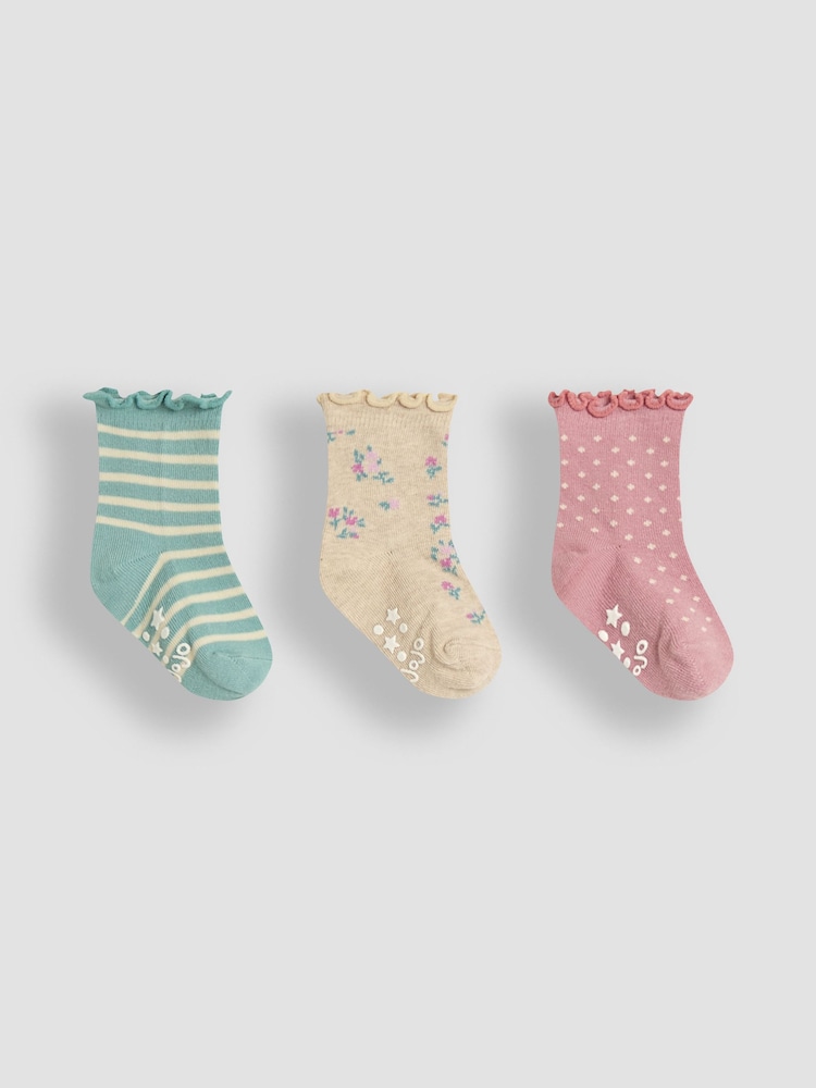 JoJo Maman Bébé Duck Egg Floral Socks 3 Pack - Image 1 of 4