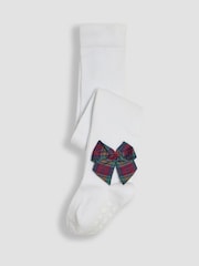 JoJo Maman Bébé White Tartan Cotton Rich Tight With Bows - Image 1 of 3