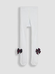 JoJo Maman Bébé White Tartan Cotton Rich Tight With Bows - Image 2 of 3