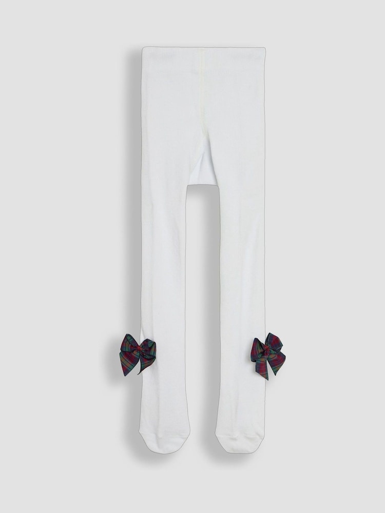 JoJo Maman Bébé White Tartan Cotton Rich Tight With Bows - Image 2 of 3