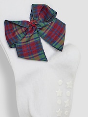 JoJo Maman Bébé White Tartan Cotton Rich Tight With Bows - Image 3 of 3
