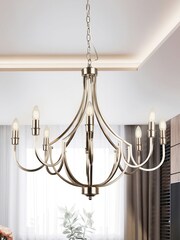 Searchlight Satin Silver Othello 8 Light Pendant Ceiling Light - Image 1 of 4