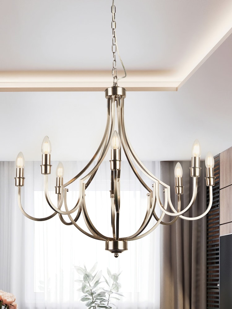 Searchlight Satin Silver Othello 8 Light Pendant Ceiling Light - Image 1 of 4