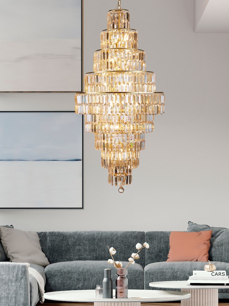 Searchlight Satin Brass Luna 13 Light Chandelier - Image 1 of 4