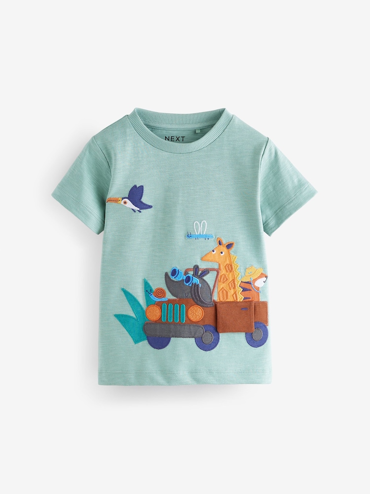 Teal Blue Short Sleeve Appliqué T-Shirt (3mths-7yrs) - Image 1 of 4