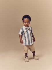 Blue/Tan Short Sleeve Textured Polo Shirt and Shorts Set (3mths-7yrs) - Image 2 of 4