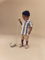 Blue/Tan Short Sleeve Textured Polo Shirt and Shorts Set (3mths-7yrs) - Image 3 of 4
