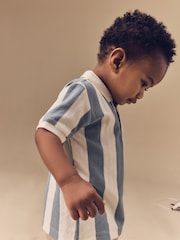 Blue/Tan Short Sleeve Textured Polo Shirt and Shorts Set (3mths-7yrs) - Image 4 of 4