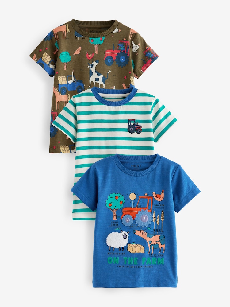 Blue/Orange Short Sleeve Appliqué T-Shirts 3 Pack (3mths-7yrs) - Image 1 of 7