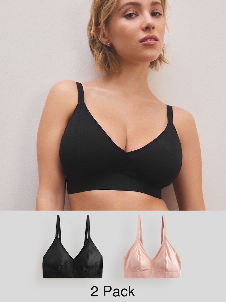 Black/Nude Bralette DD+ Ultimate Comfort Non Wire Bralettes 2 Pack - Image 1 of 11 Black/Nude Bralette DD+ Ultimate Comfort Non Wire Bralettes 2 Pack - Image 1 of 11