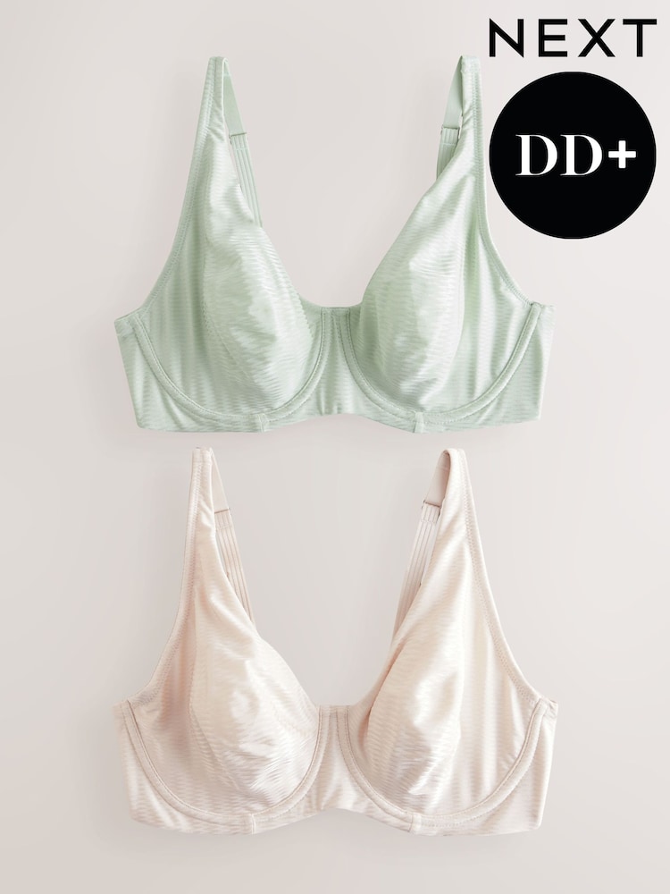 Green/Ecru DD+ Non Pad Full Cup DD+ Jacquard Microfibre Brushed Lined Non Pad Bras 2 Pack - Image 4 of 4 Green/Ecru DD+ Non Pad Full Cup DD+ Jacquard Microfibre Brushed Lined Non Pad Bras 2 Pack - Image 4 of 4
