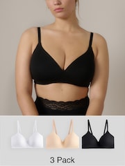 Black/White/Pastel Rose Nude Pad Non Wire DD+ Cotton Blend Ultimate Comfort Bras 3 Pack - Image 1 of 12