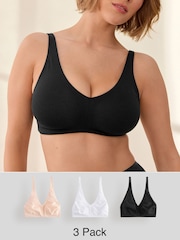 Black/White/Pastel Rose Nude Non Pad Non Wire DD+ Cotton Blend Ultimate Comfort Bras 3 Pack - Image 1 of 13