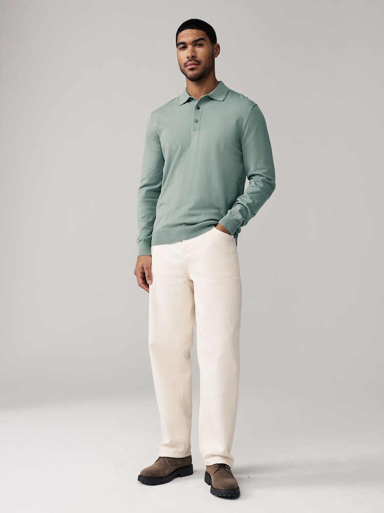 Light Blue/Sage Green - Knitted Long Sleeve Polo Shirts 2 Pack - Image 2 of 10 Light Blue/Sage Green - Knitted Long Sleeve Polo Shirts 2 Pack - Image 2 of 10