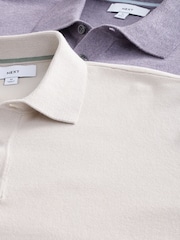 Neutral/Light Purple Regular Fit Knitted Long Sleeve Polo Shirts 2 Pack - Image 11 of 11