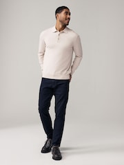 Neutral/Light Purple Regular Fit Knitted Long Sleeve Polo Shirts 2 Pack - Image 2 of 11