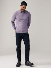 Neutral/Light Purple Regular Fit Knitted Long Sleeve Polo Shirts 2 Pack - Image 4 of 11