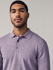 Neutral/Light Purple Regular Fit Knitted Long Sleeve Polo Shirts 2 Pack - Image 7 of 11