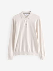Neutral/Light Purple Regular Fit Knitted Long Sleeve Polo Shirts 2 Pack - Image 9 of 11