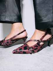 Red Forever Comfort® Leather Multi Buckle Slingback Heels - Image 4 of 11