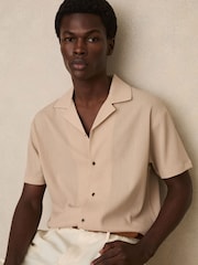 Reiss Oatmeal Hunt Textured Cuban Collar Shirt - Image 1 of 5