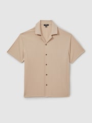 Reiss Oatmeal Hunt Textured Cuban Collar Shirt - Image 2 of 5