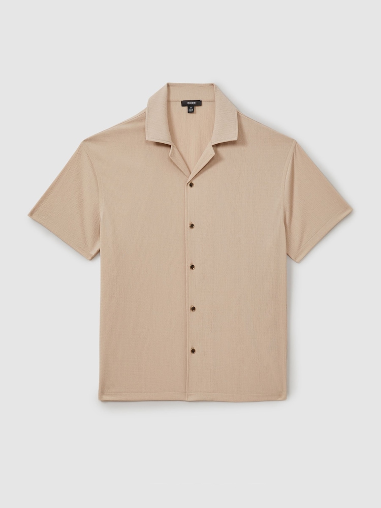 Reiss Oatmeal Hunt Textured Cuban Collar Shirt - Image 2 of 5