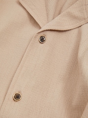 Reiss Oatmeal Hunt Textured Cuban Collar Shirt - Image 5 of 5